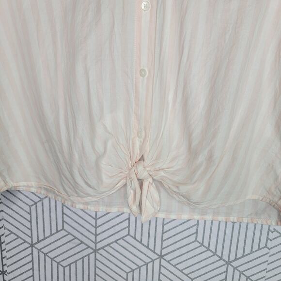 Madewell XS Pink White Striped Tie Front Button Down Short Sleeve Shirt - Picture 7 of 11